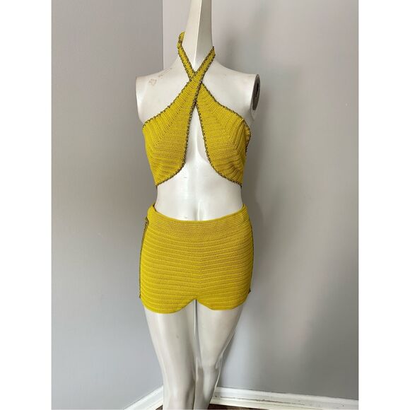 NWT My Beachy Side Rosemary Knitted Halter Crop Top & Shorts Set Moss XS-S - Picture 3 of 11